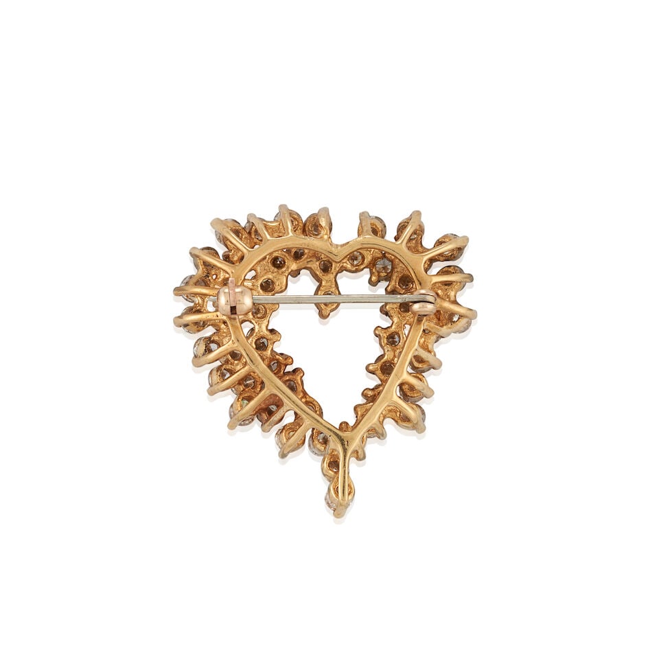 18K GOLD AND DIAMOND HEART BROOCH - 2