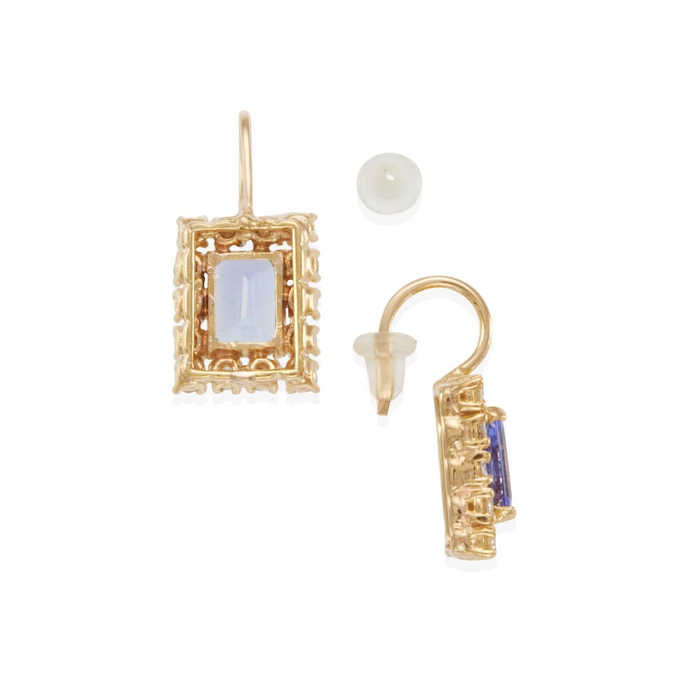 PAIR OF 18K GOLD, TANZANITE AND DIAMOND EARRINGS - 2