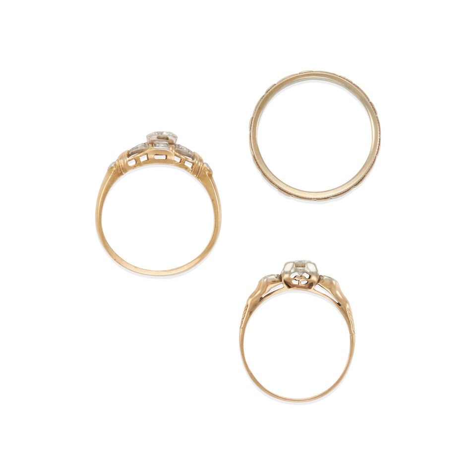 GROUP OF THREE GOLD, PALLADIUM, AND DIAMOND RINGS - 2
