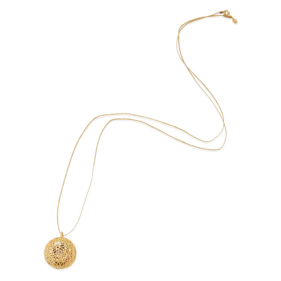 PIPPA SMALL: 18K GOLD, GEMSTONE AND FABRIC PENDANT NECKLACE - 2