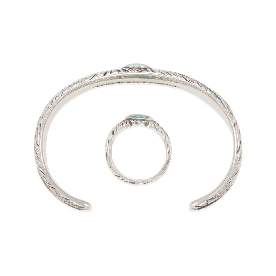 DAVID YURMAN: STERLING SILVER AND TURQUOISE BRACELET AND RING SET - 2