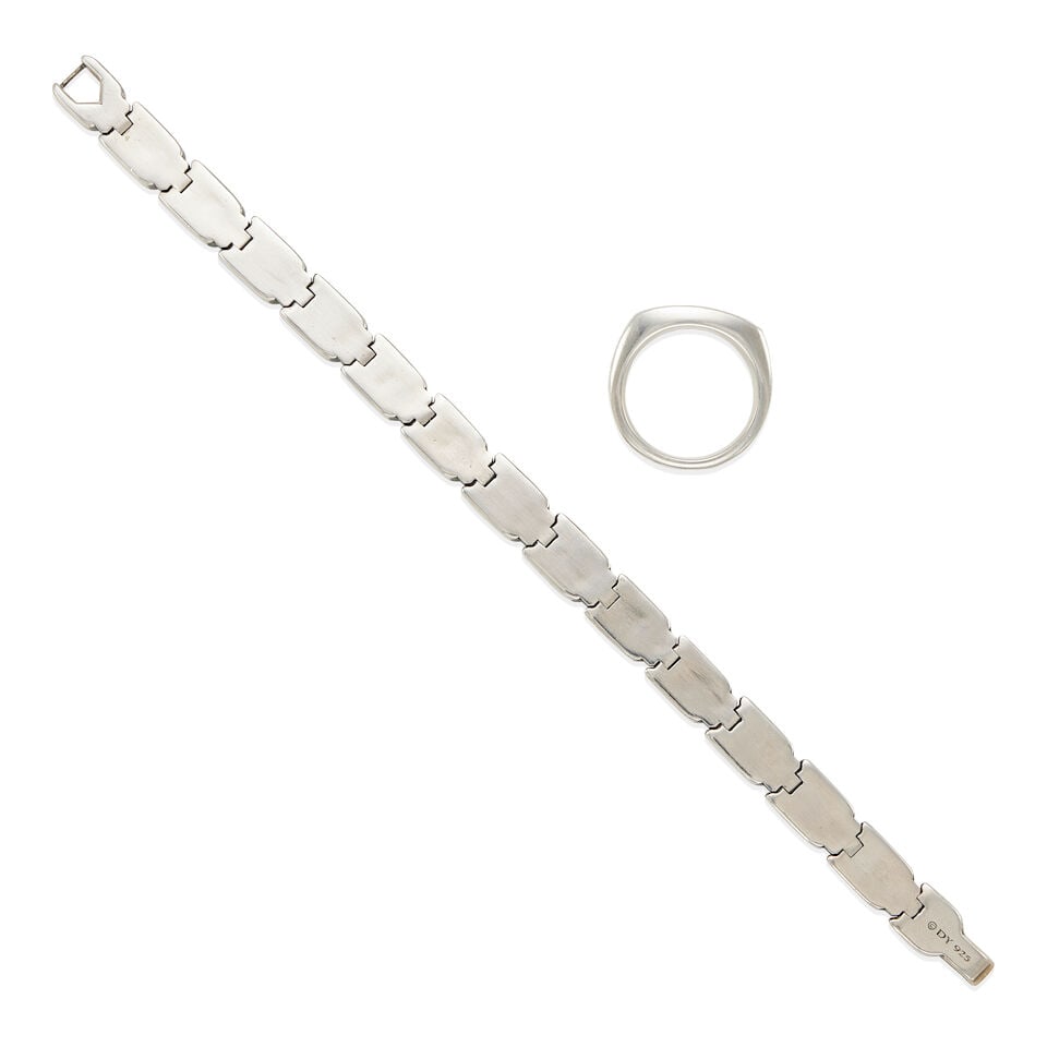 DAVID YURMAN: STERLING SILVER AND ONYX BRACELET AND RING - 2