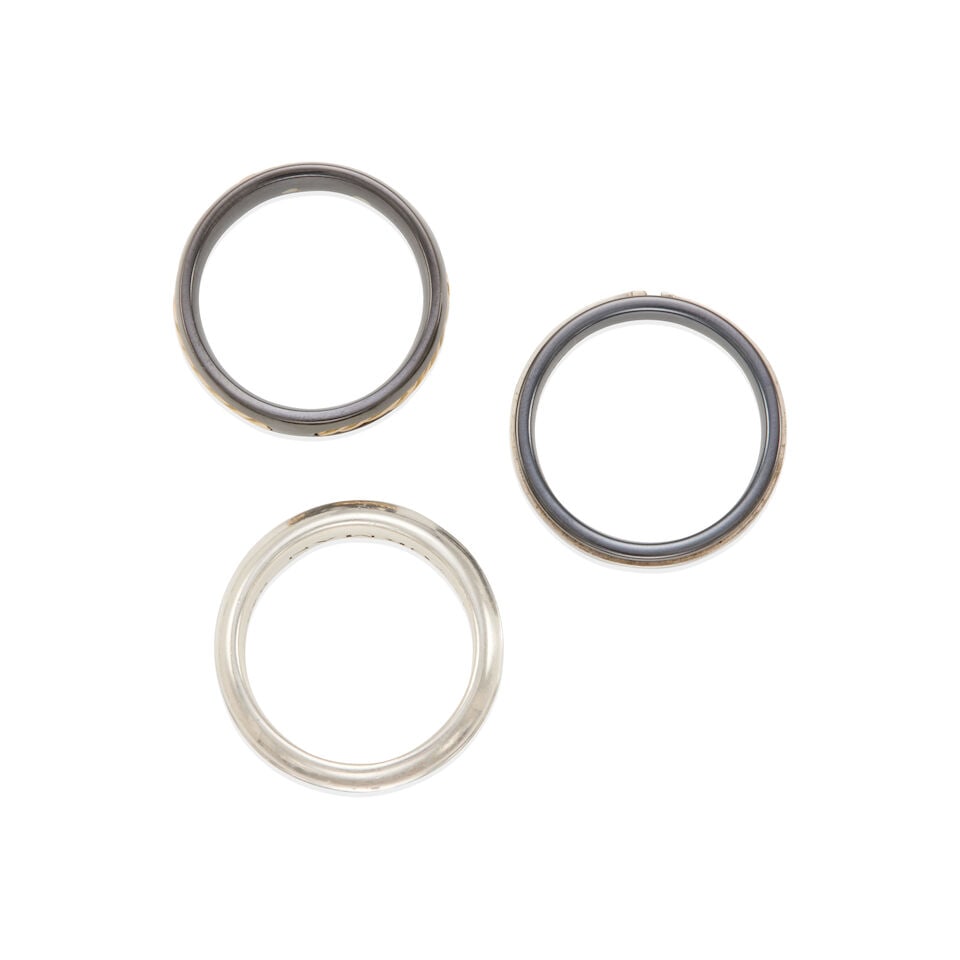 GROUP OF THREE 18K GOLD, STERLING SILVER, TITANIUM, AND SAPPHIRE RINGS - 2