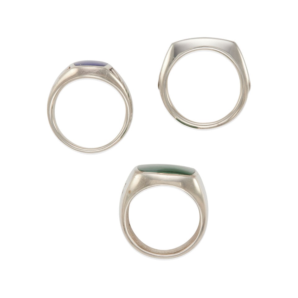 DAVID YURMAN: THREE STERLING SILVER AND HARDSTONE RINGS - 2