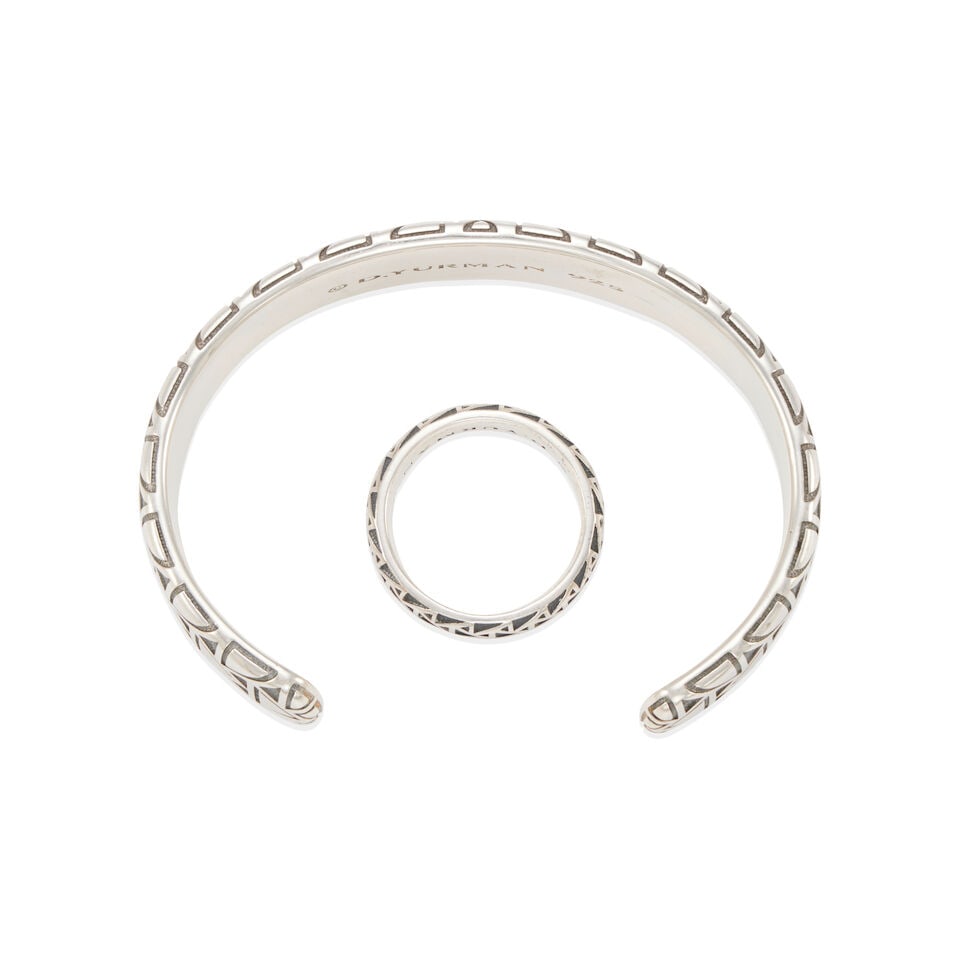 DAVID YURMAN: STERLING SILVER CUFF BRACELET AND RING SET - 2