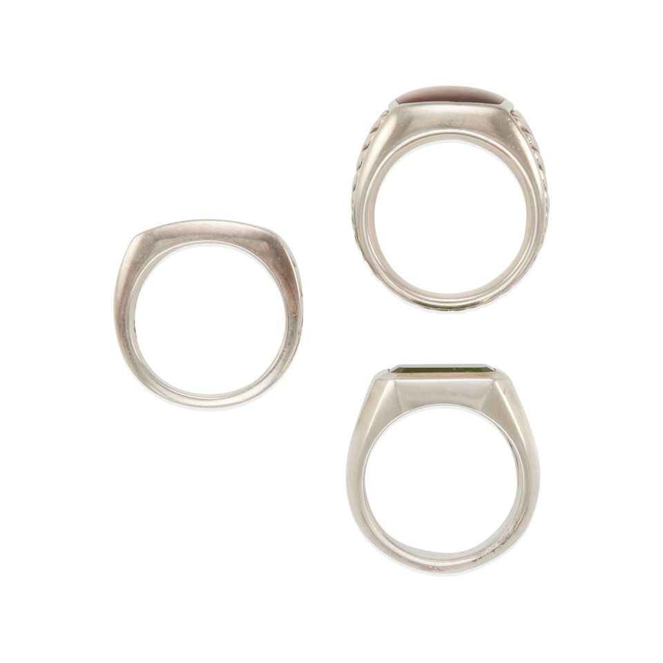 DAVID YURMAN: THREE STERLING SILVER AND HARDSTONE RINGS - 2
