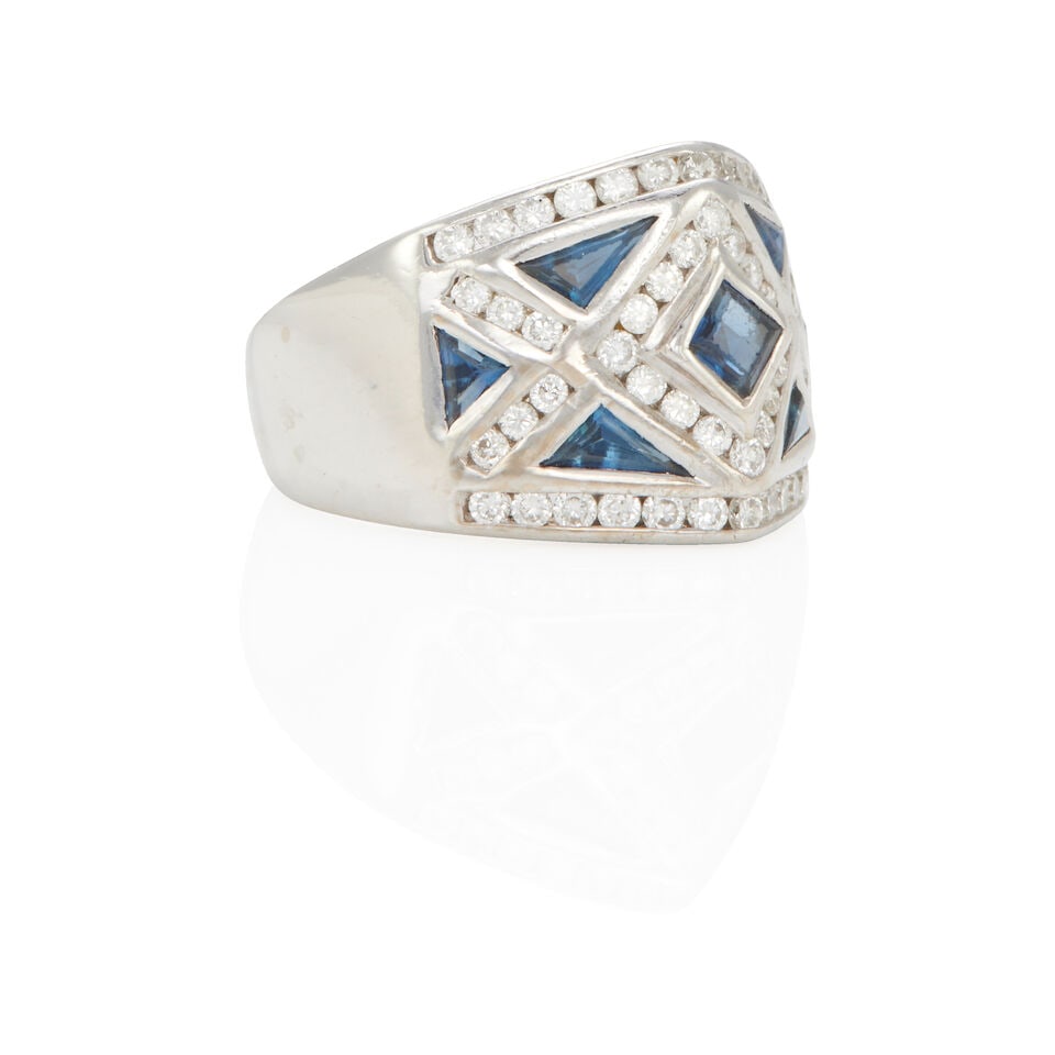 LE VIAN: 18K WHITE GOLD, SAPPHIRE, AND DIAMOND RING - 2
