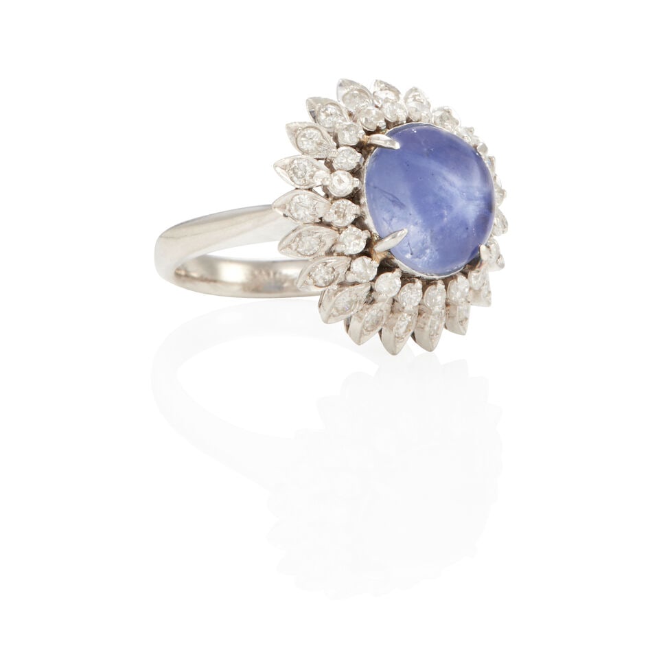 PLATINUM, STAR SAPPHIRE AND DIAMOND RING - 2