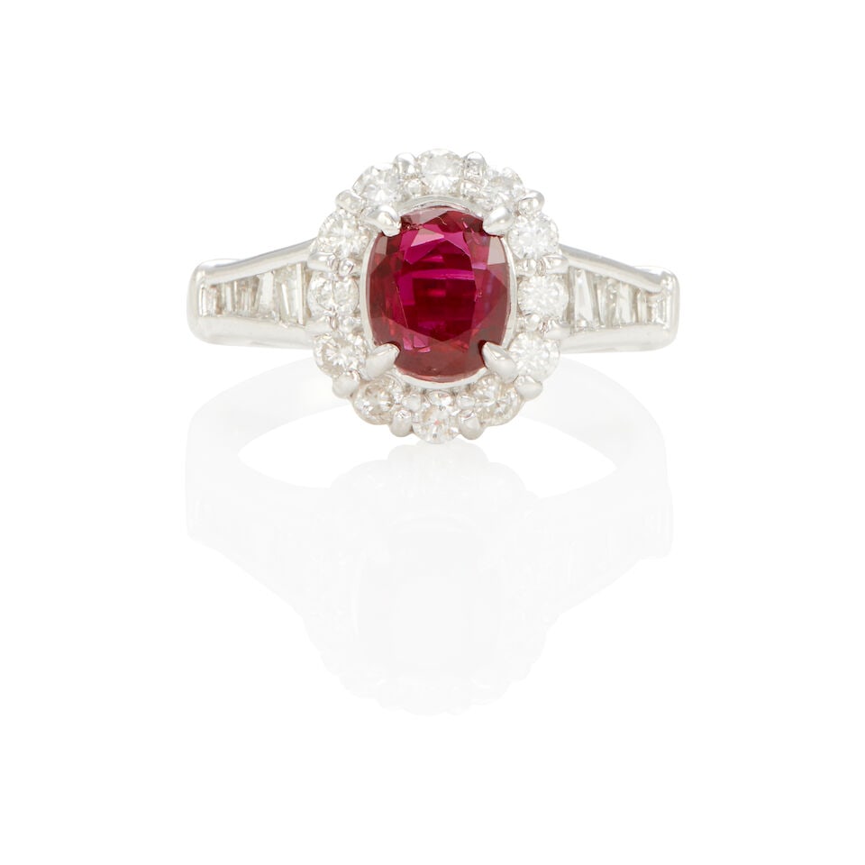 PLATINUM, DIAMOND AND RUBY RING WITH GIA REPORT (1 of 3)