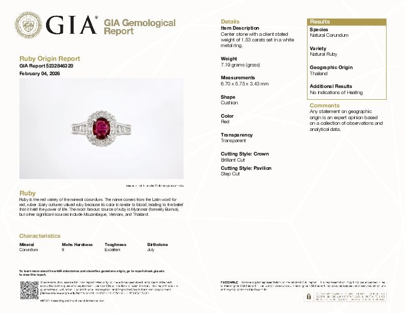 PLATINUM, DIAMOND AND RUBY RING WITH GIA REPORT - 2