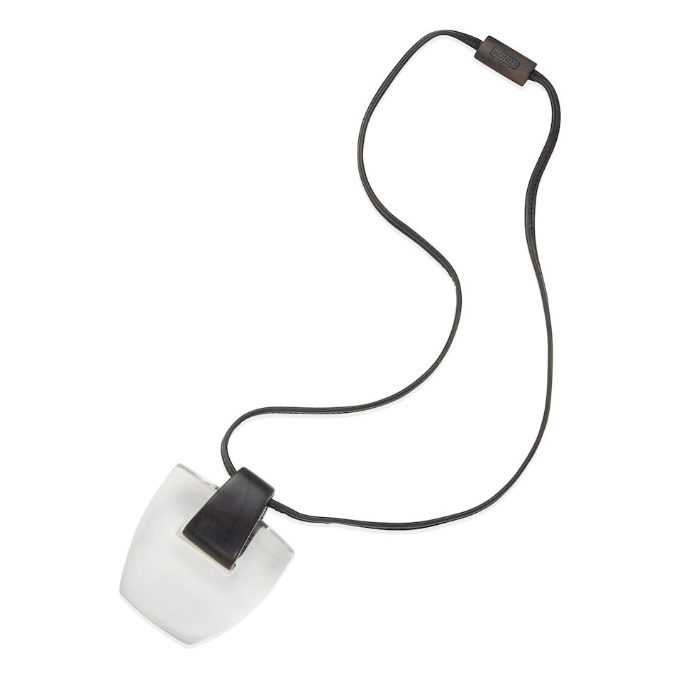 MONIES: LUCITE, EBONY, AND LEATHER PENDANT NECKLACE - 2
