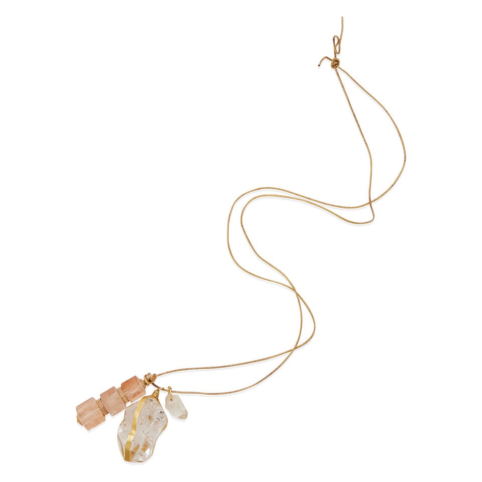 PIPPA SMALL: GOLD AND QUARTZ THREE PENDANT NECKLACE WITH LEATHER CORD - 2
