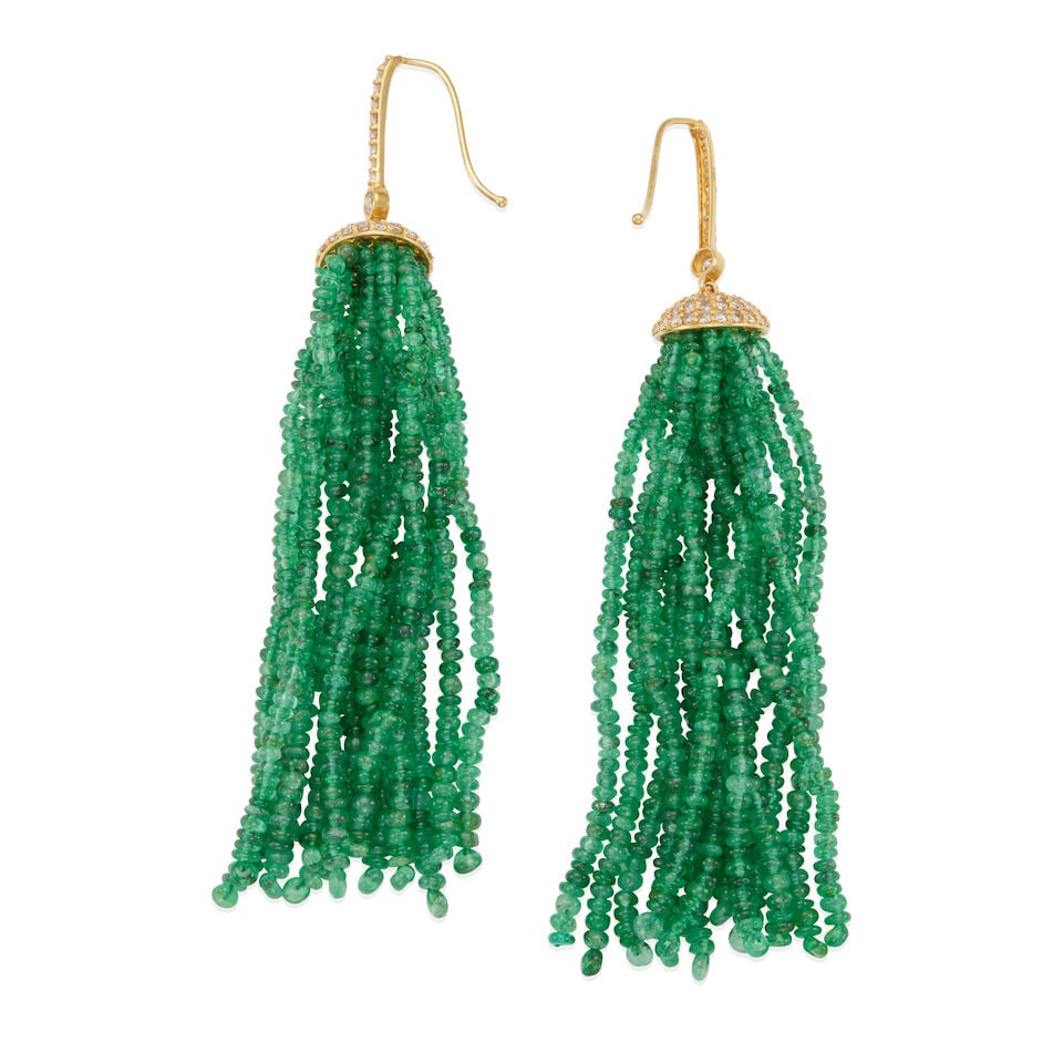 PAIR OF 14K GOLD, EMERALD AND DIAMOND EARRINGS - 2