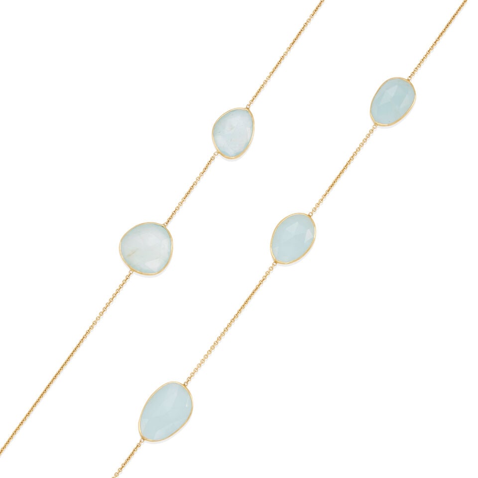 PIPPA SMALL: 18K GOLD AND AQUAMARINE STATION NECKLACE - 2