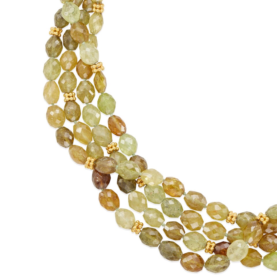 14K GOLD AND GARNET BEAD FOUR STRAND NECKLACE - 2