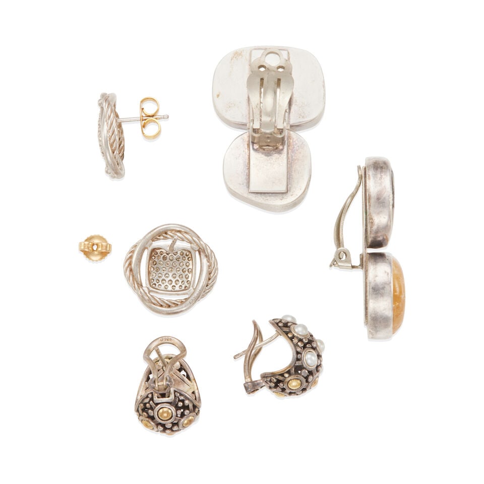 THREE PAIRS OF SILVER, GOLD, AND MULTI-GEM EARRINGS - 2