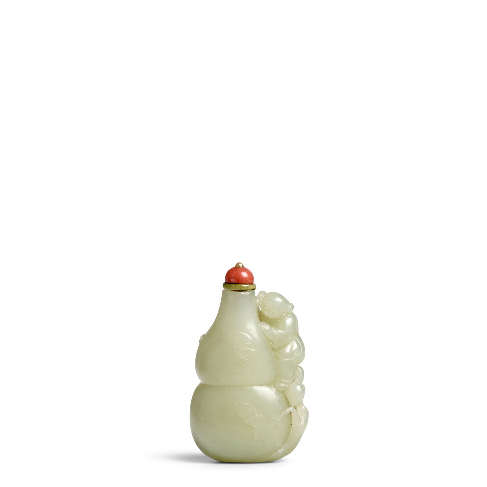A WHITE JADE 'BOY ON A GOURD' SNUFF BOTTLE 1790-1880 (1 of 1)