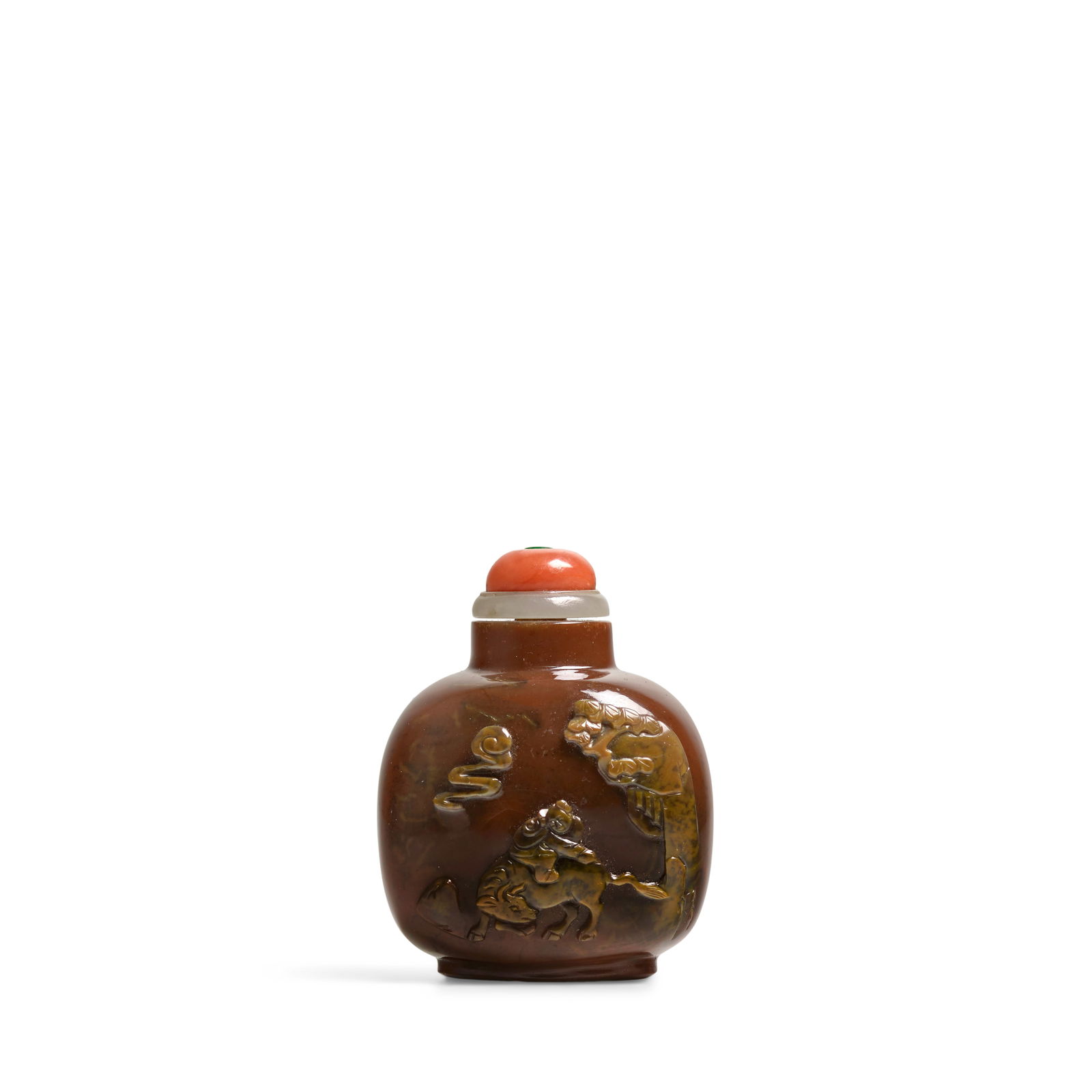 A DARK MULTI-COLOR JASPER 'BOY ON OX' SNUFF BOTTLE 1760-1870 (1 of 1)