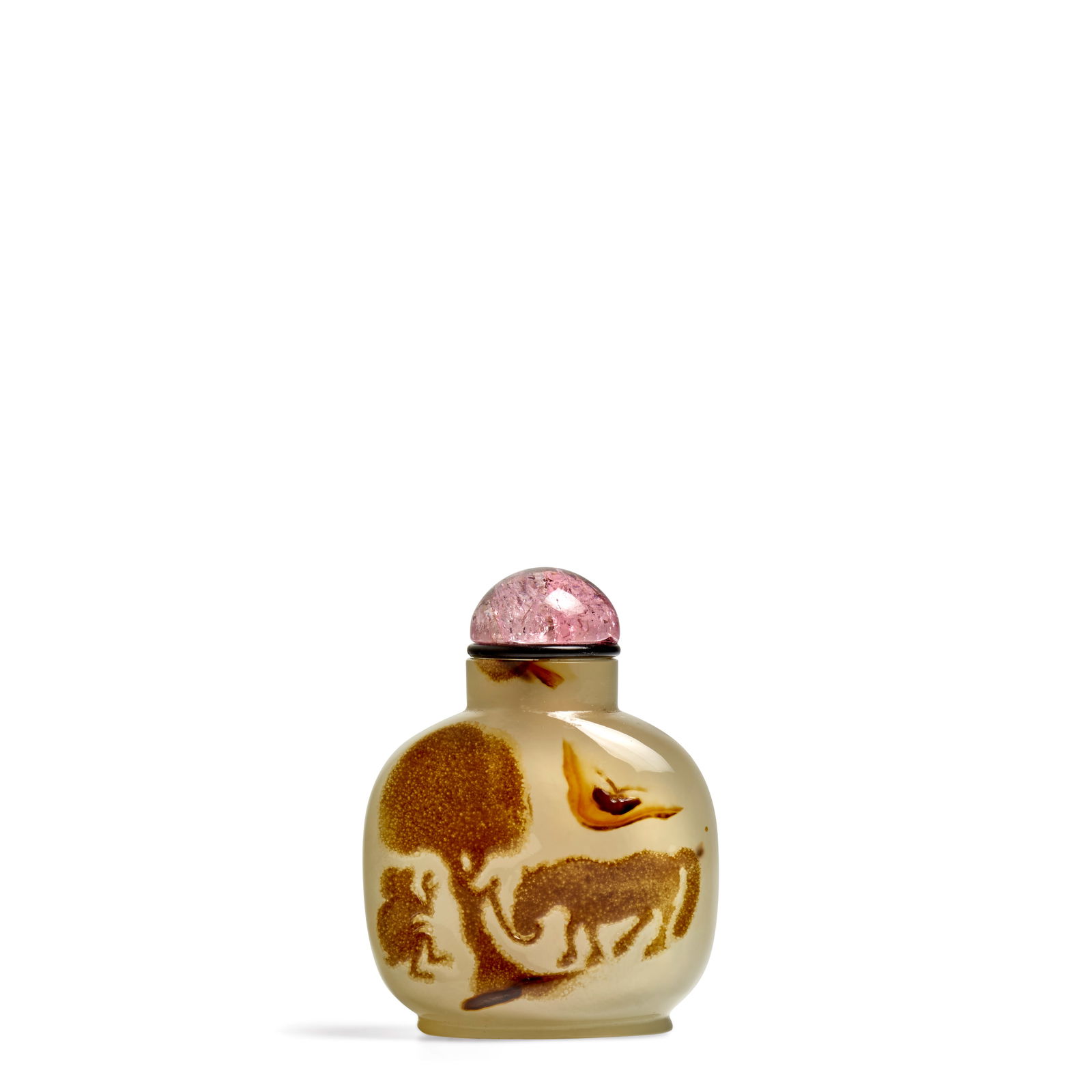 A SHADOW AGATE 'HORSE AND MONKEY UNDER TREE' SNUFF BOTTLE 1780-1860, Official School (1 of 1)
