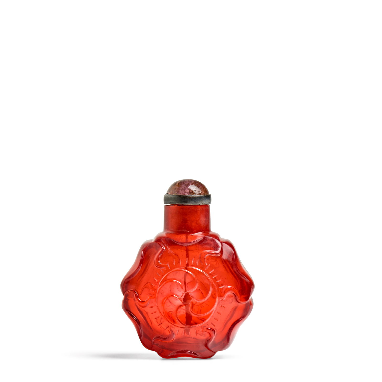 A TRANSPARENT PINKISH-RED GLASS 'MALLOW FLOWER' SNUFF BOTTLE 1740-1830 (1 of 1)