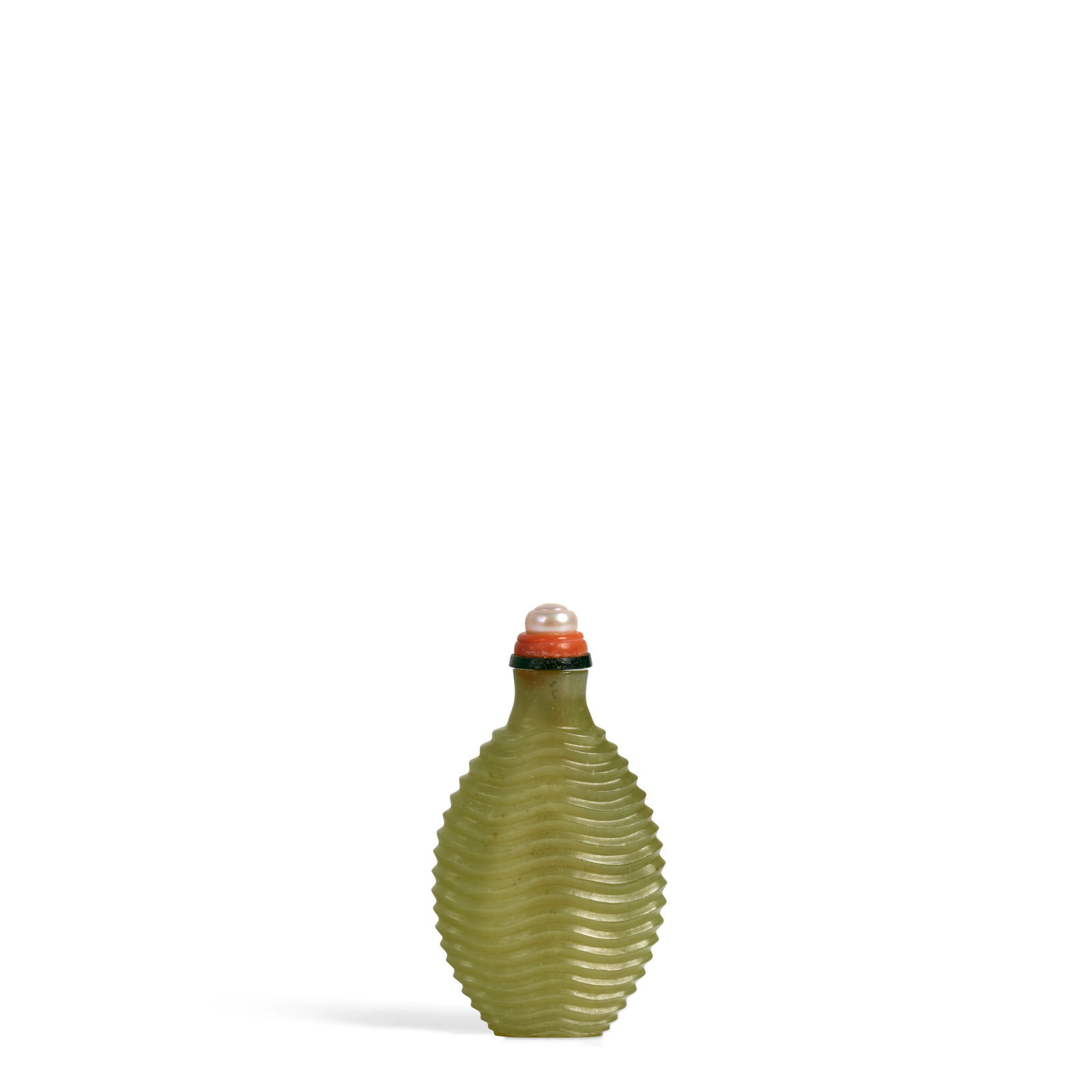 A PALE YELLOW-GREEN JADE 'WAVY-RIBBED' SNUFF BOTTLE 1750-1820 (1 of 1)