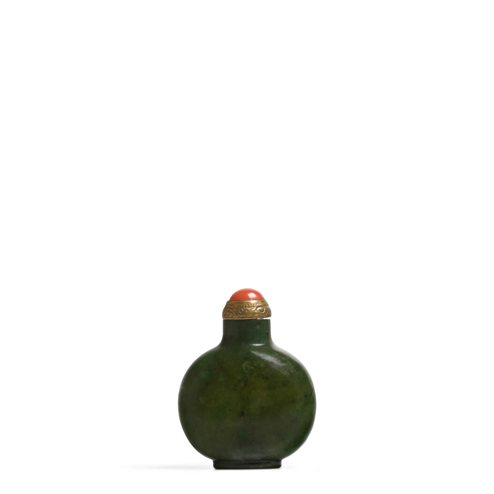 AN ATTRACTIVE SPINACH-GREEN NEPHRITE JADE ROUNDED SNUFF BOTTLE 1750-1800 (1 of 1)
