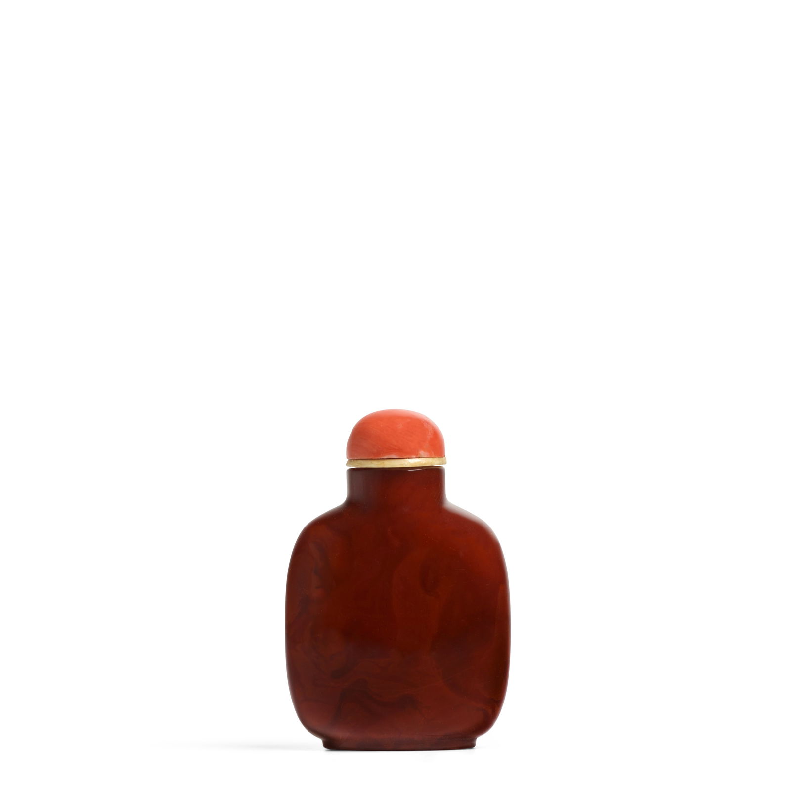 A PLAIN DARK BALTIC AMBER SNUFF BOTTLE 1770-1860: A PLAIN DARK BALTIC AMBER SNUFF BOTTLE 1770-1860 Of rounded rectangular shape, supported on a short, lightly rounded oval foot ring, the cylindrical neck with flat rim and regular mouth opening, the d