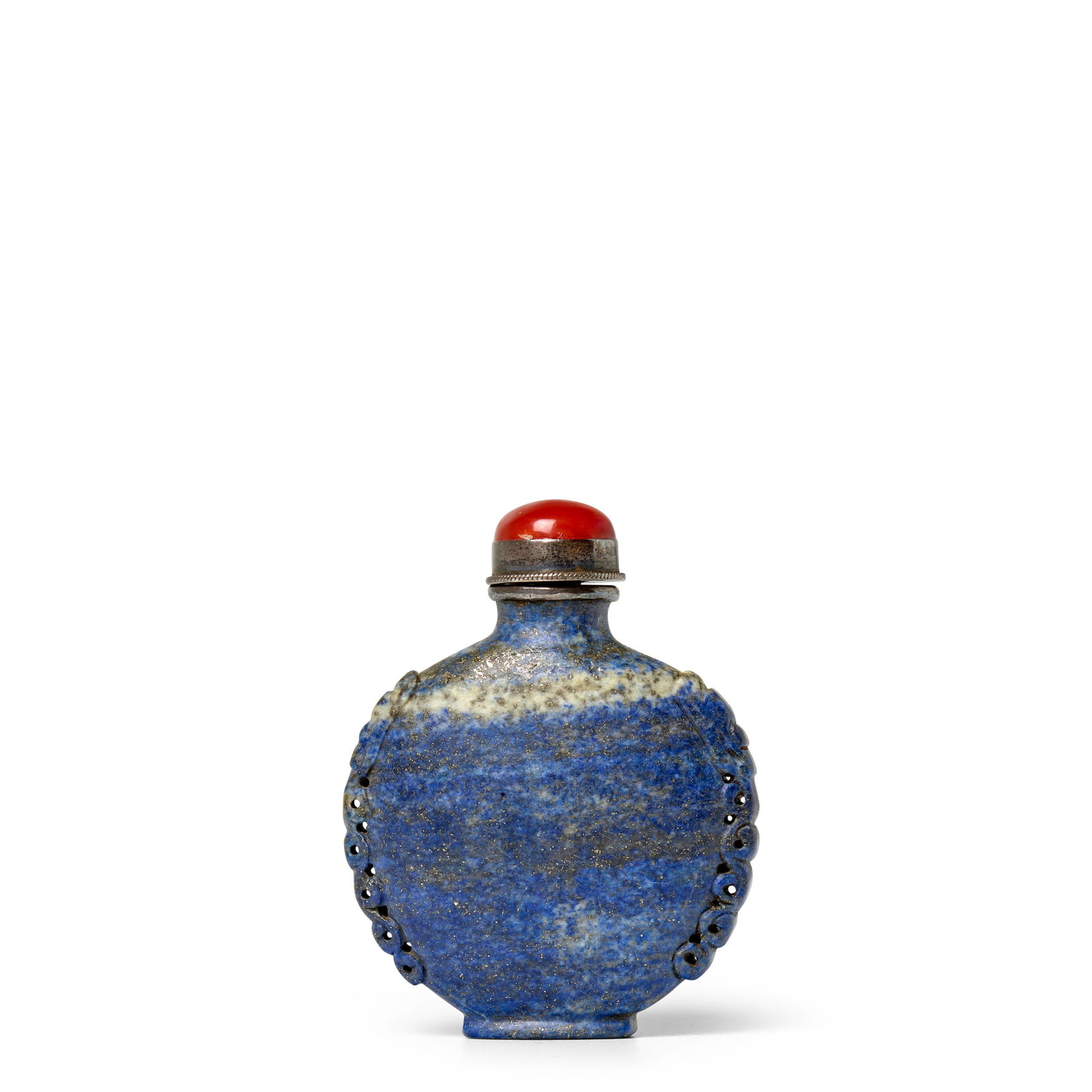 AN UNUSUAL PIERCED-HANDLED LAPIS LAZULI SNUFF BOTTLE 1750-1810 (1 of 1)