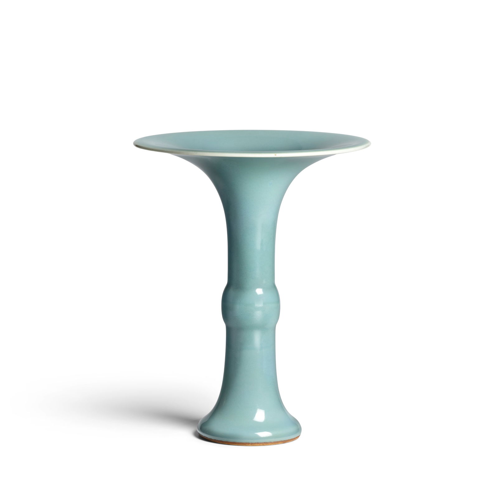 A RU-TYPE GU-FORM VASE Yongzheng seal mark and of the period (wood box): A RU-TYPE GU-FORM VASE Yongzheng seal mark and of the period Elegantly potted with a compressed globular mid-section above a spreading foot and below a widely flared neck, covered overall with a lustr