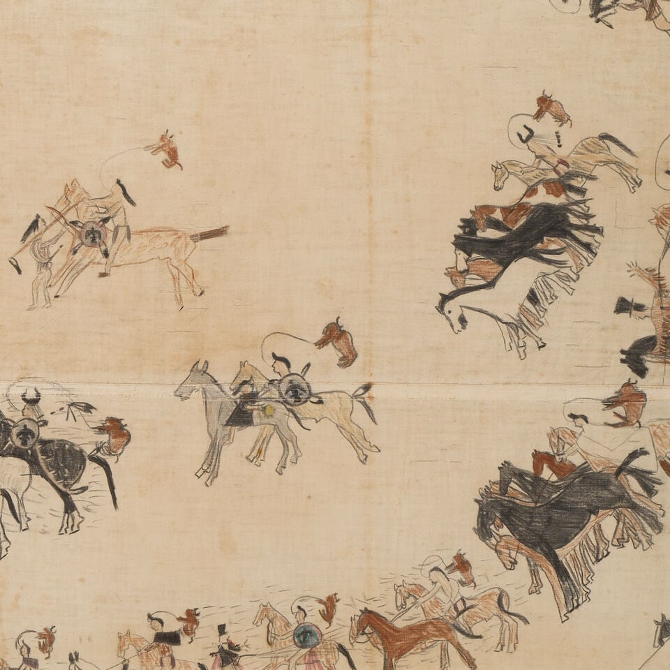 A Hunkpapa Lakota (Sioux) pictorial muslin depicting exploits of Sitting Bull (Tatanka Yotanka) - 4