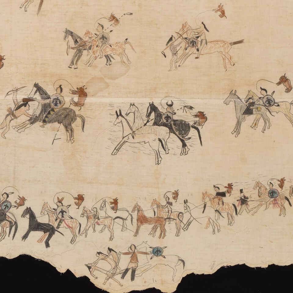 A Hunkpapa Lakota (Sioux) pictorial muslin depicting exploits of Sitting Bull (Tatanka Yotanka) - 7
