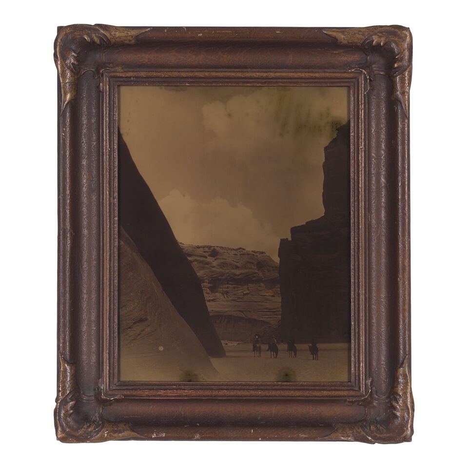An Edward S. Curtis orotone, 'Canon del Muerto': Edward S. Curtis American, (1868-1952), 'Canon del Muerto,' orotone on glass framed in original Curtis Studio batwing frame, signed once and copyrighted twice in the image lower left, with partial stu