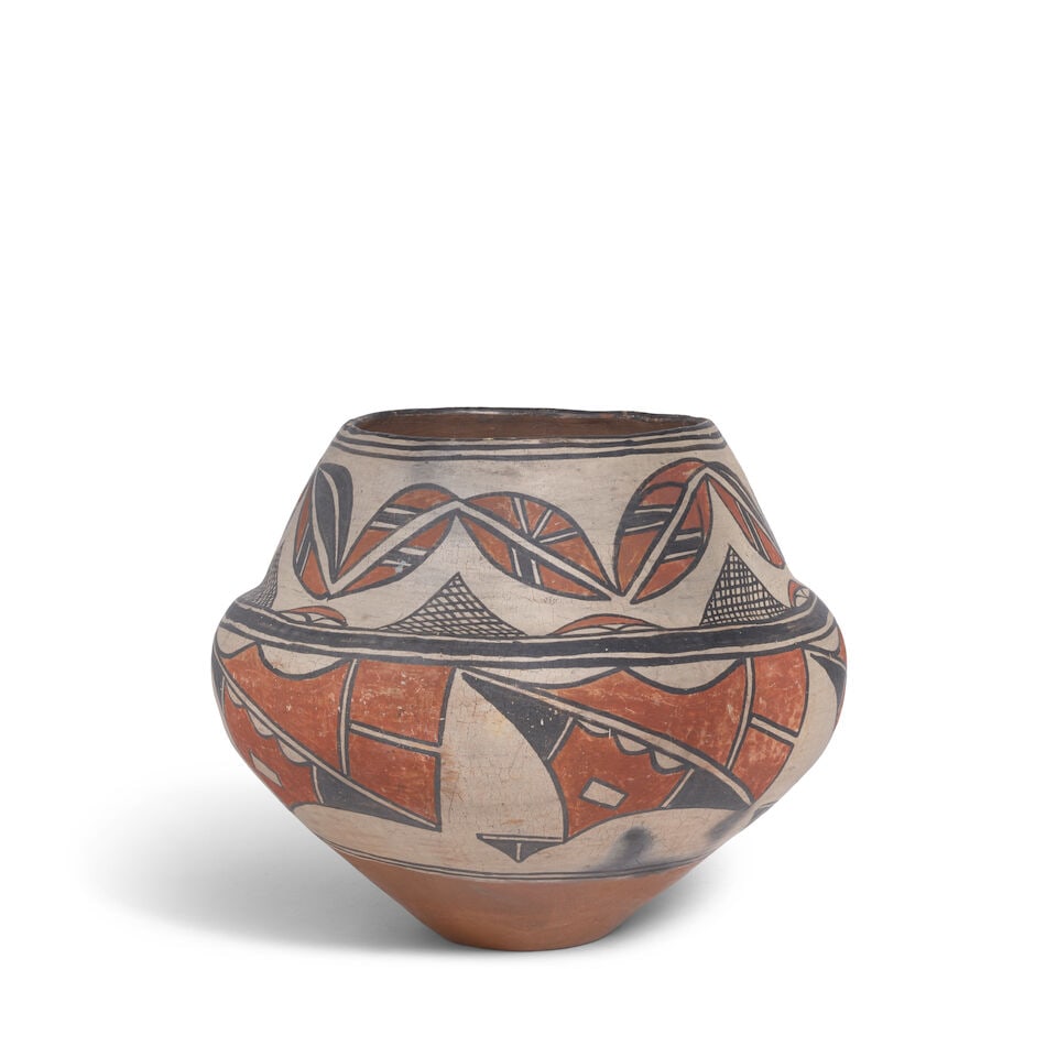 A San Ildefonso polychrome pottery jar, attributed to Tonita Peña (1 of 3)