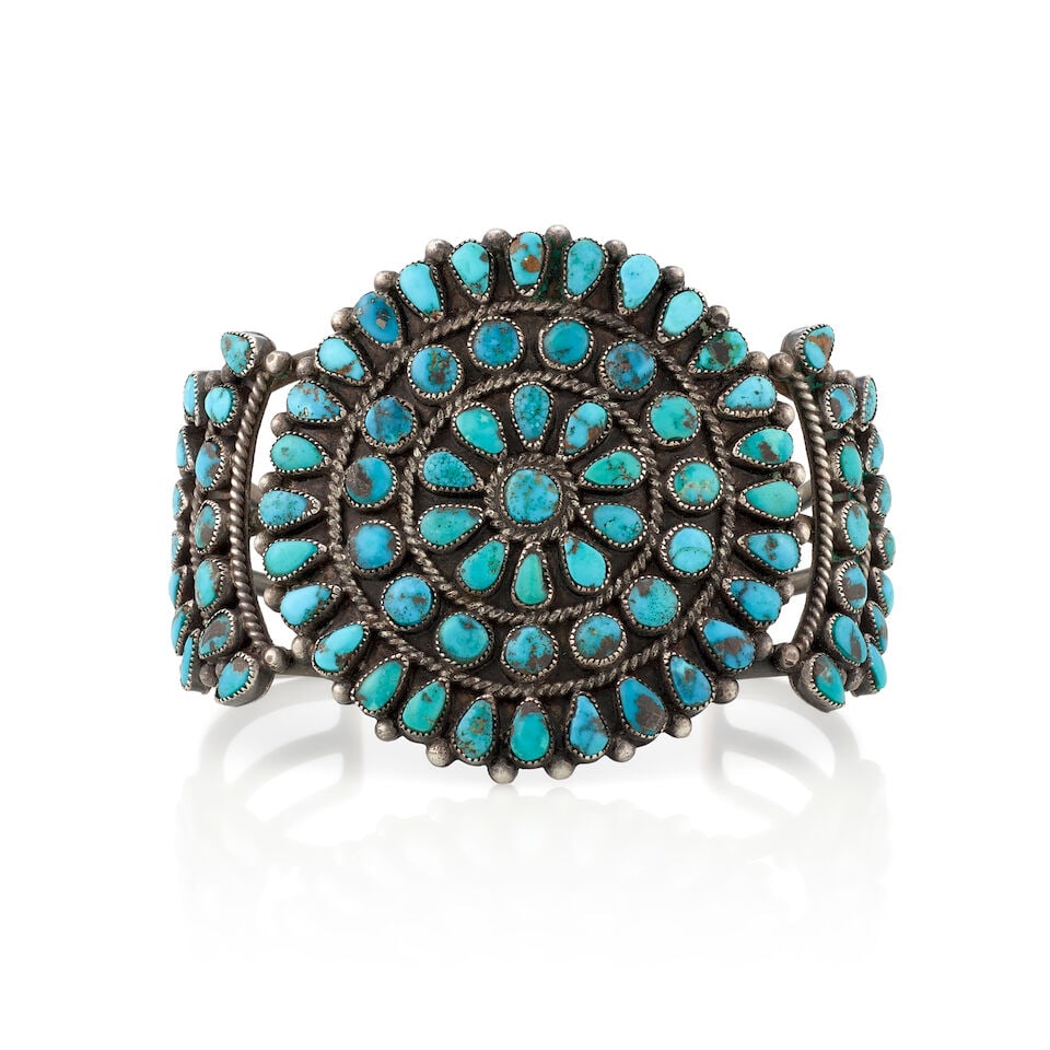 A Zuni silver and turquoise cluster bracelet (1 of 3)