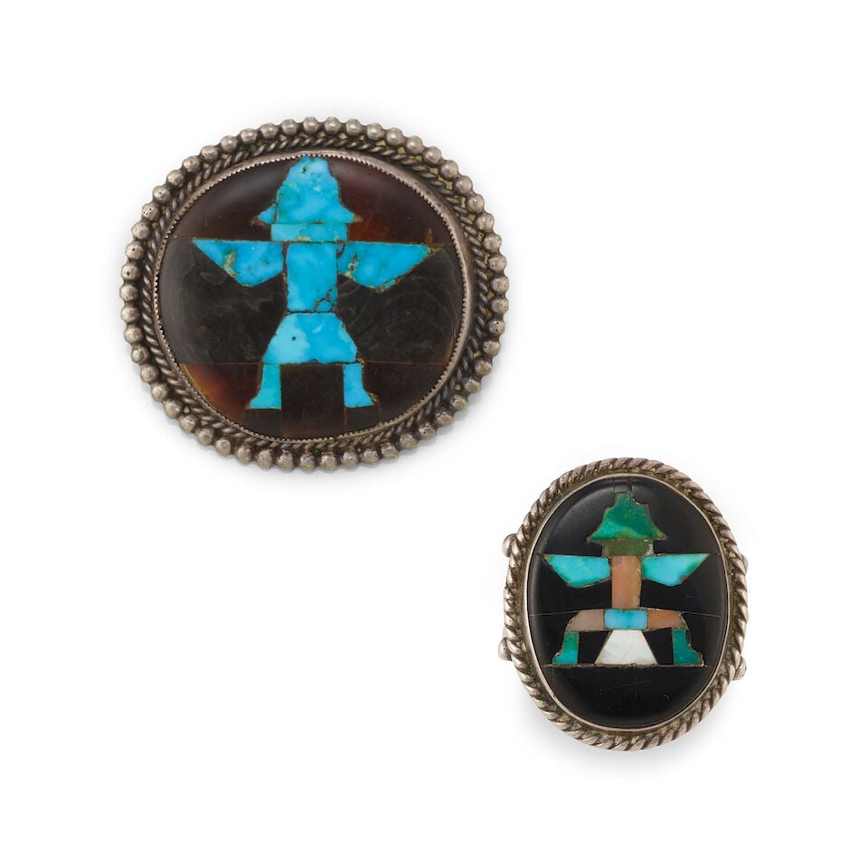 A John Gordon Leak (John Leekity) inlaid ring and pin (1 of 1)