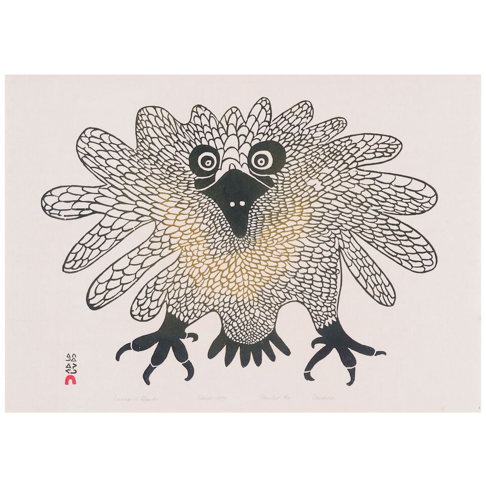 Two Inuit prints: Kingmeata Etidlooie, 'Seabird Spirit', and Etidlooie Etidlooie, 'Enraged Hawk' - 2