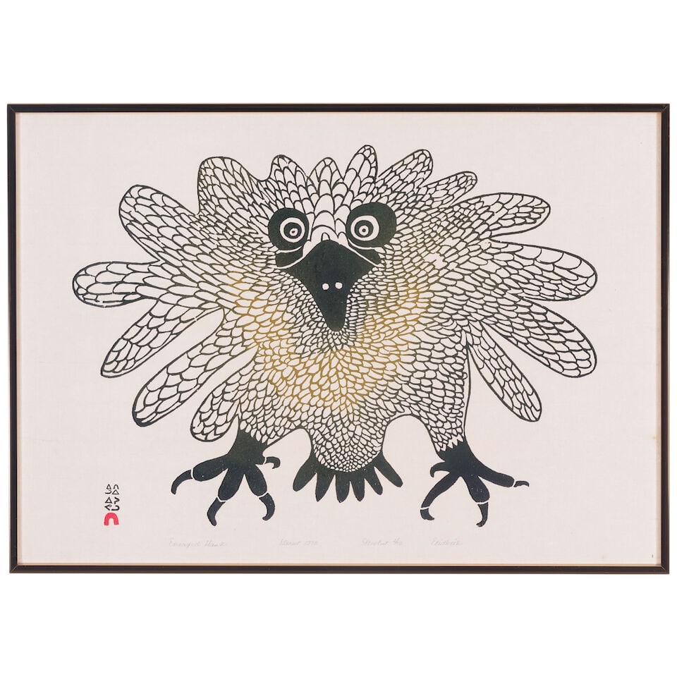 Two Inuit prints: Kingmeata Etidlooie, 'Seabird Spirit', and Etidlooie Etidlooie, 'Enraged Hawk' - 3