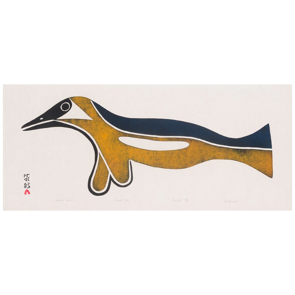 Two Inuit prints: Kingmeata Etidlooie, 'Seabird Spirit', and Etidlooie Etidlooie, 'Enraged Hawk' - 4