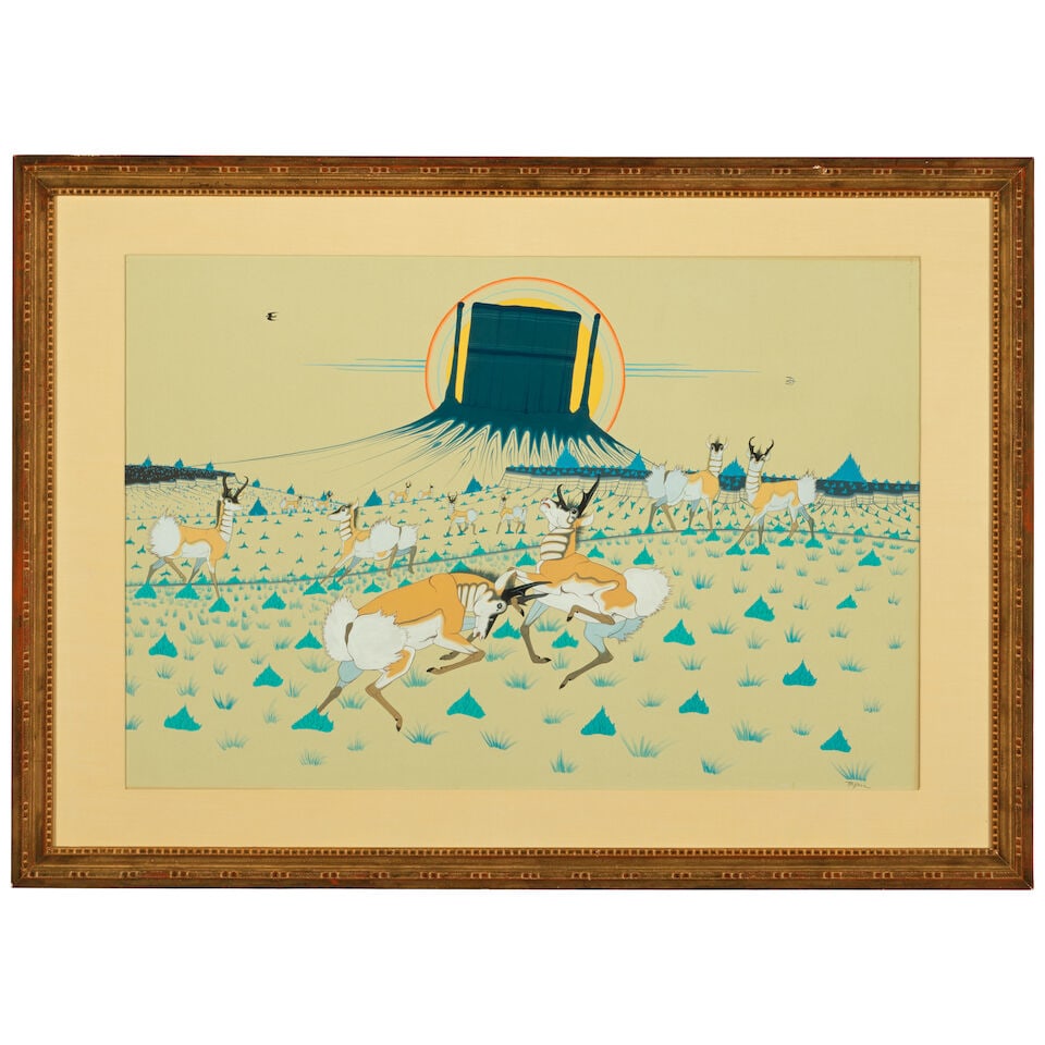 A Beatien Yazz gouache, pronghorns rutting - 2