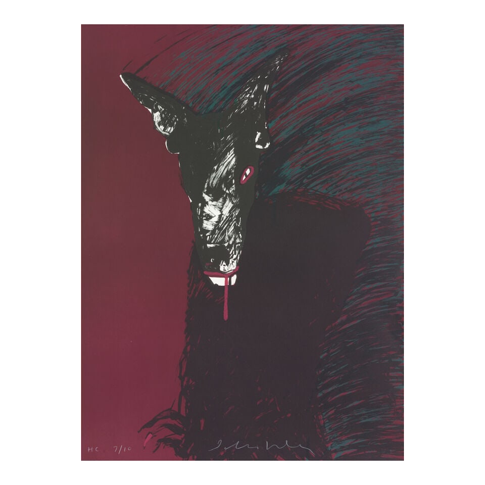 A Fritz Scholder lithograph, 'Portrait of a Werewolf', 1982: Fritz Scholder Luiseño, (1937-2005), 'Portrait of a Werewolf', 1982, color lithograph on paper, signed pencil and annotated 'HC 7/10' (an hors-commerce, aside from the edition 120), framed. size 