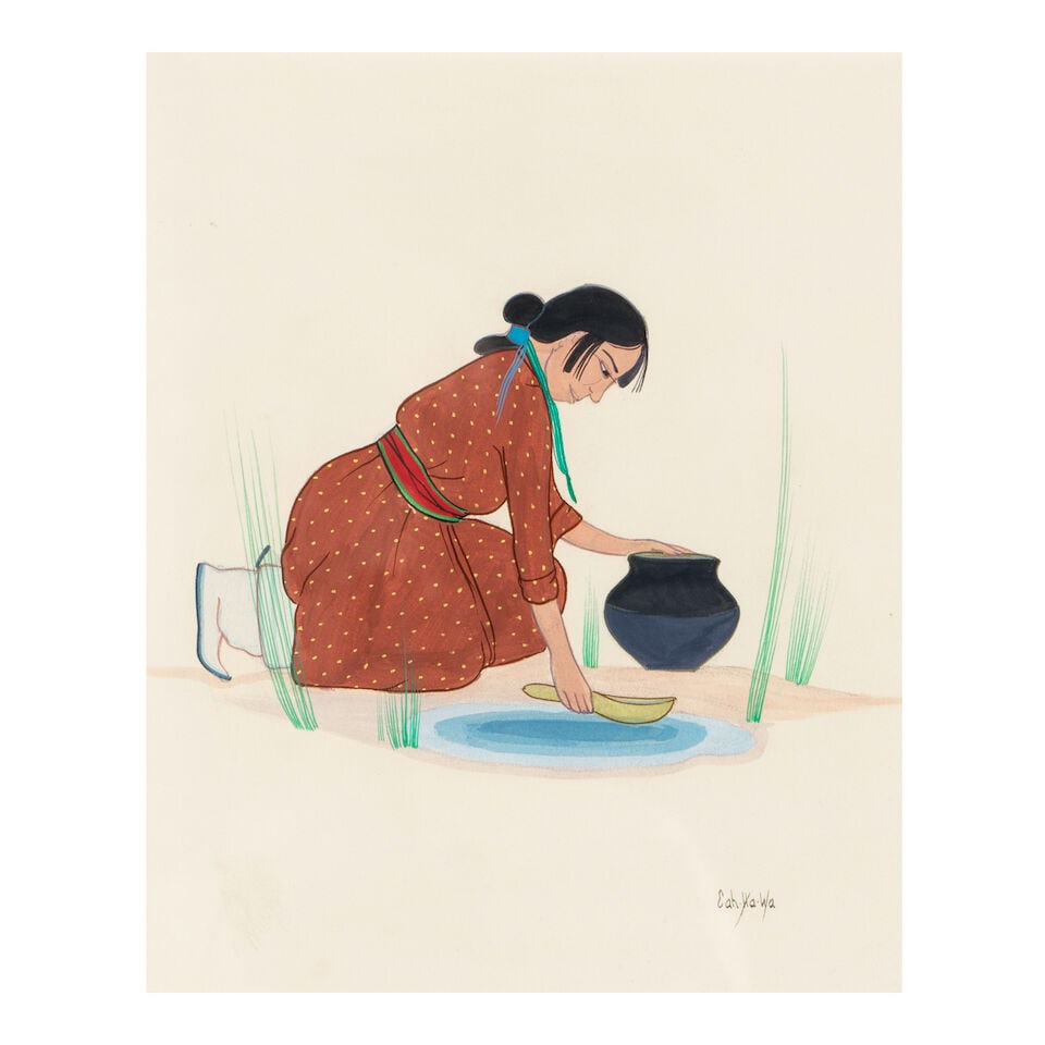Two Pueblo paintings: Eva Mirabal (Eah-Ha-Wa) and Gilbert Atencio - 5