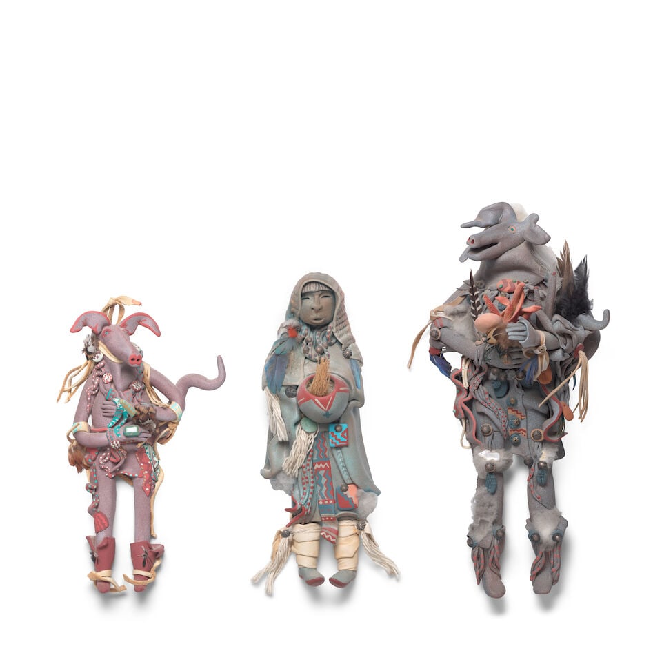 Three Elizabeth Abeyta ceramic and mixed media sculptures (1 of 4)
