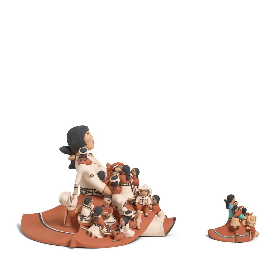 Two Rose Pecos-Sun Rhodes pottery storyteller sculptures - 2
