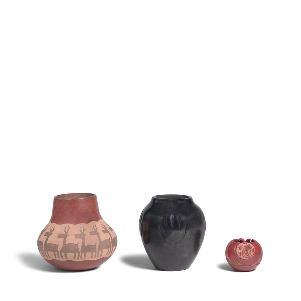Three modern Santa Clara Pueblo pottery jars - 2