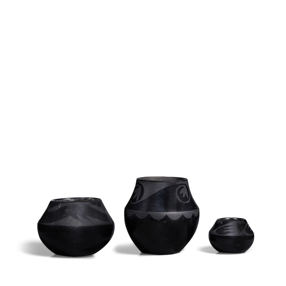 Three Maria Martinez blackware pottery objects (1 of 2)