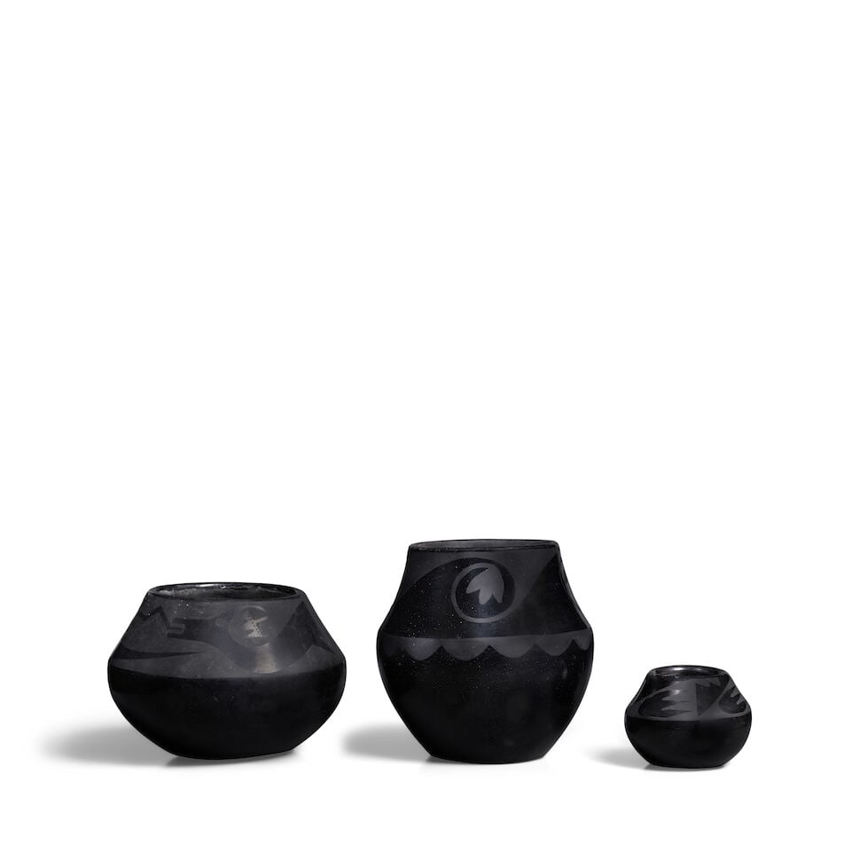 Three Maria Martinez blackware pottery objects - 2
