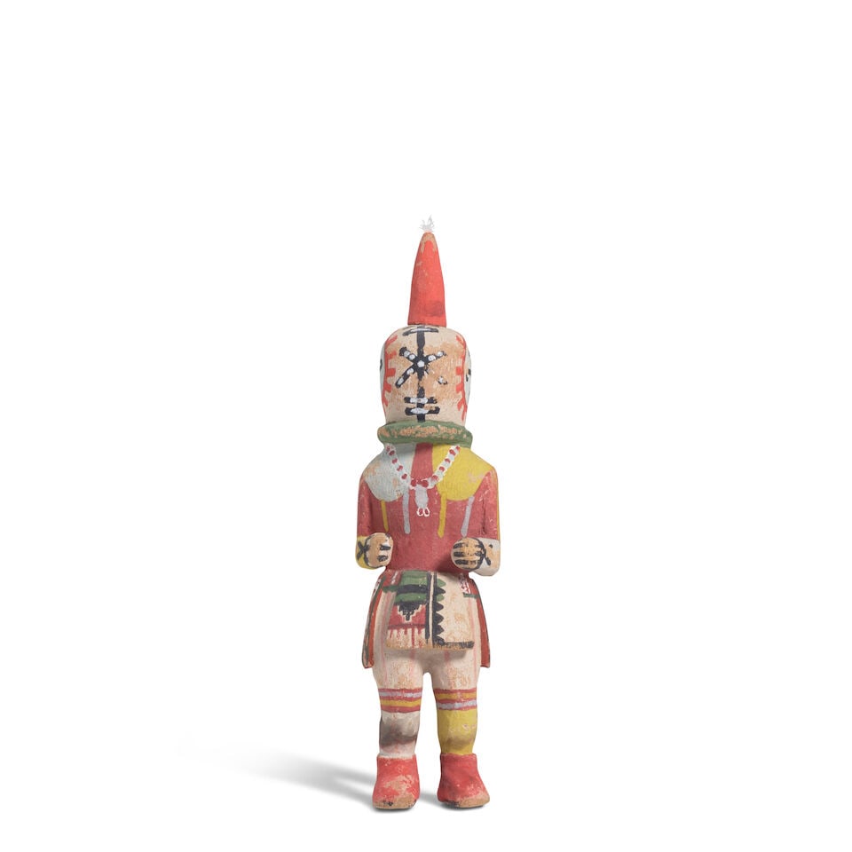 A Hopi katsina figure: A Hopi katsina figure Depicting Aya. height 9in For further information on this lot please visit Bonhams.com For further information about this lot please visit the lot listing