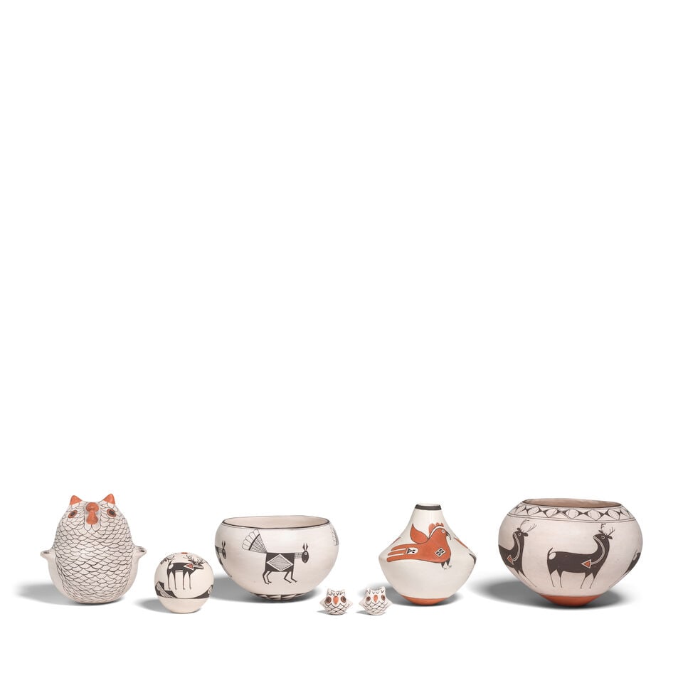 Seven Lewis Family pottery items (1 of 2)