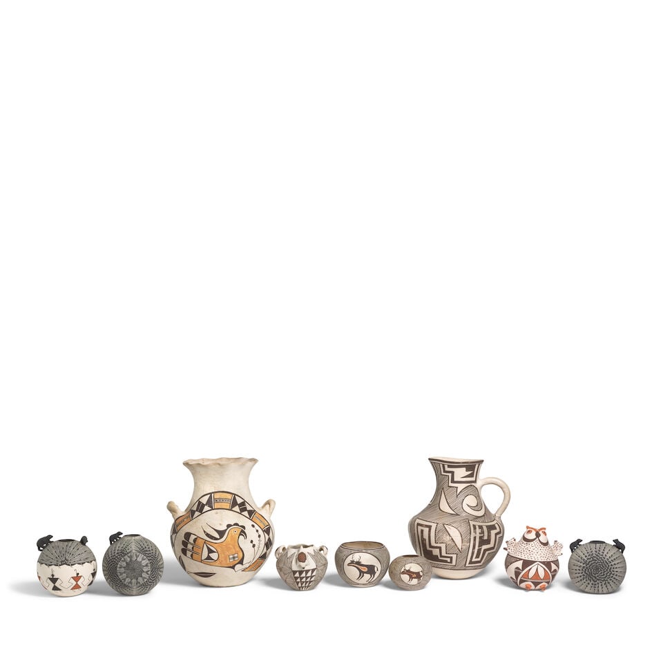 Nine Acoma pottery objects (1 of 2)