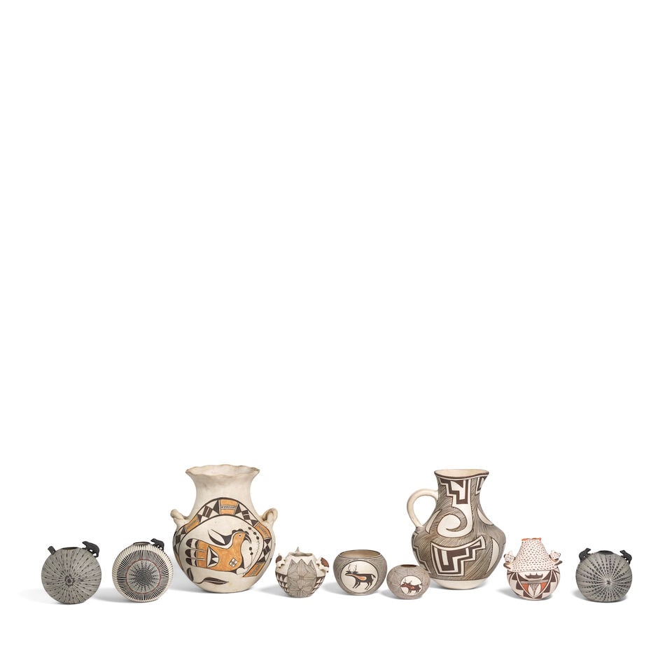 Nine Acoma pottery objects - 2